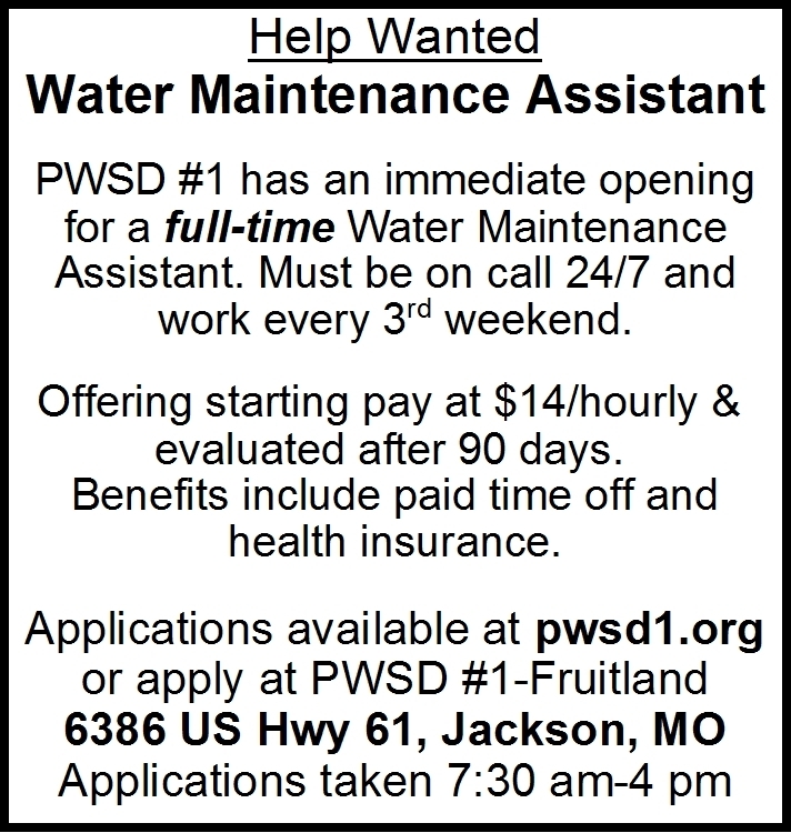 Water Maintenance Assistant, Public Water Supply District 1, Jackson, MO