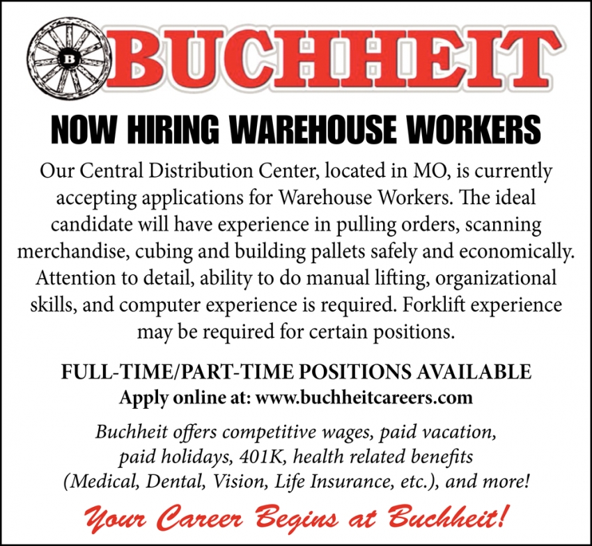 Warehouse Worker, Buchheit, Inc