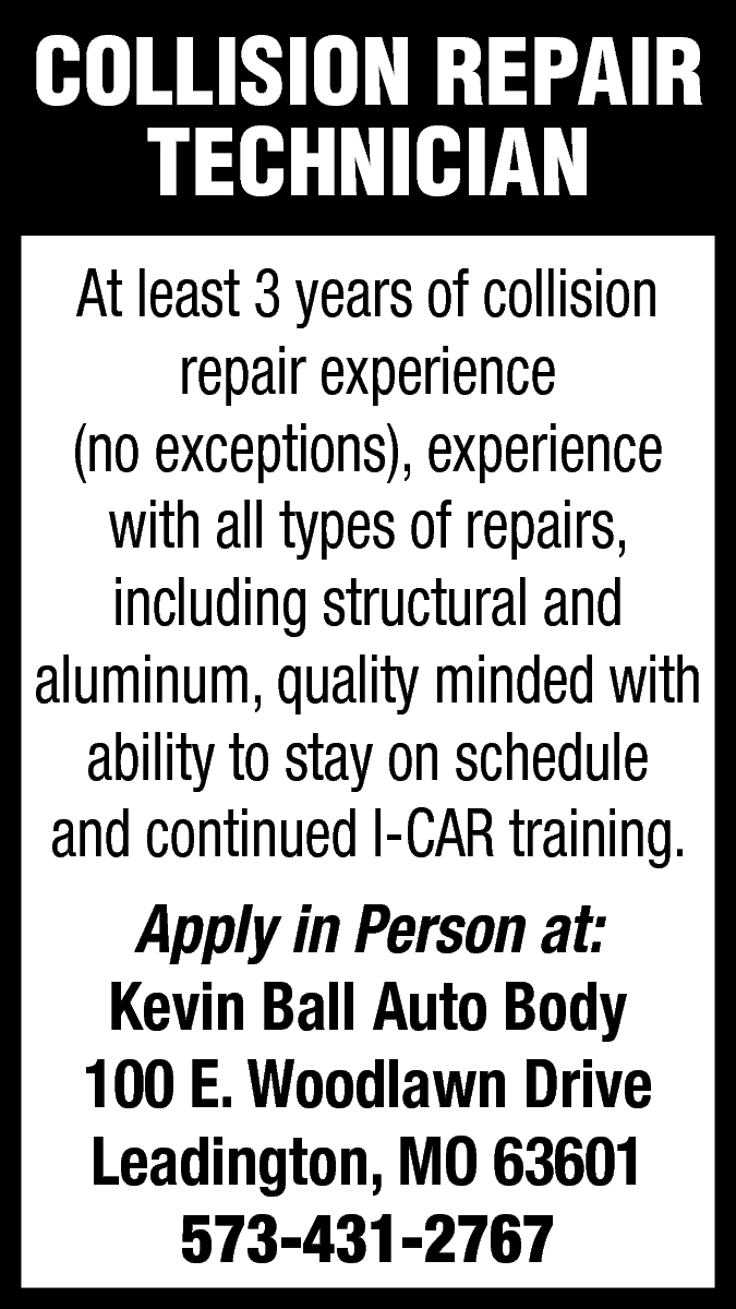 Collision Repair Technician, Kevin Ball Auto Body