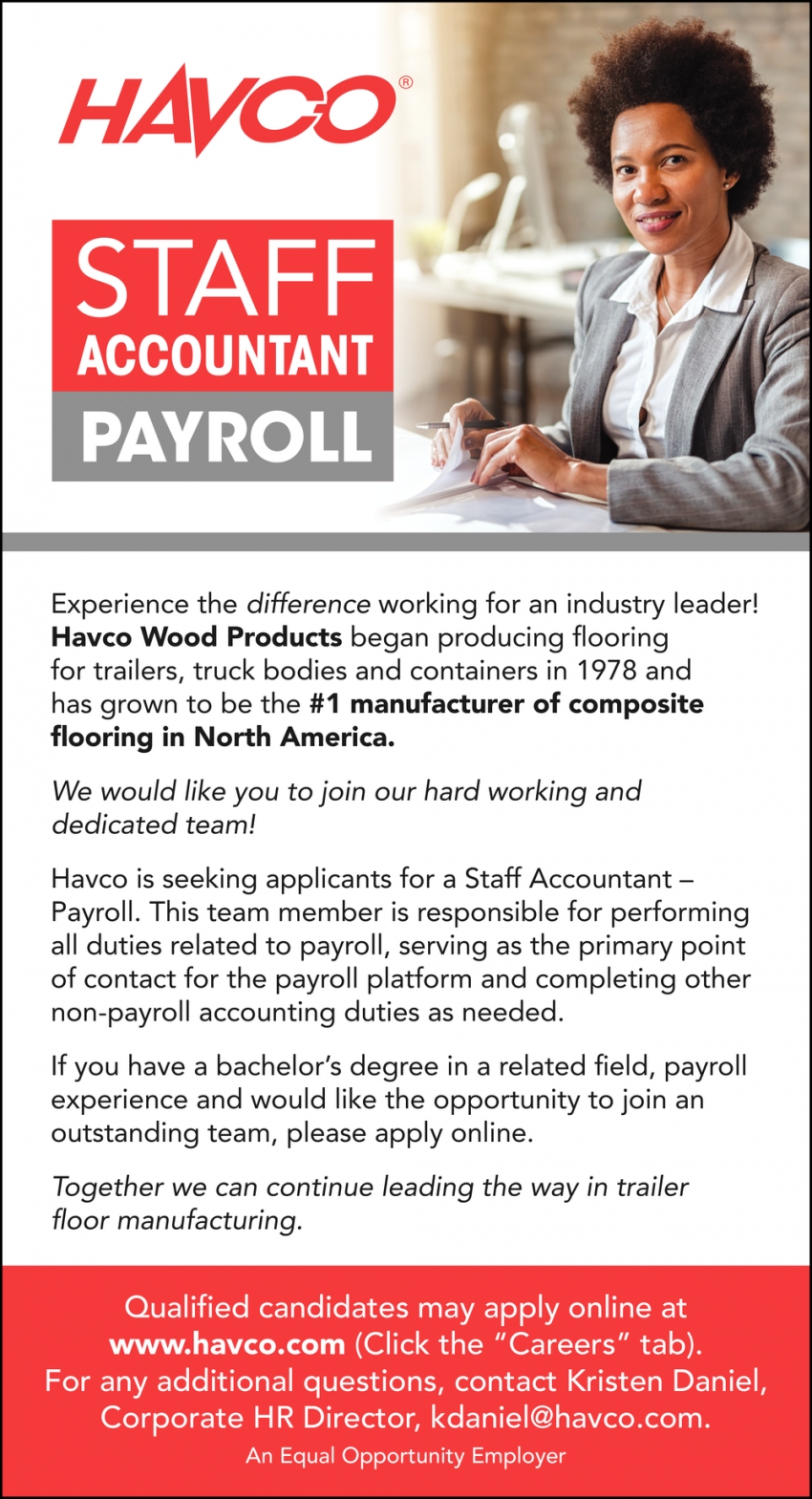 Staff Accountant Payroll, Havco Wood Products, Scott City, MO