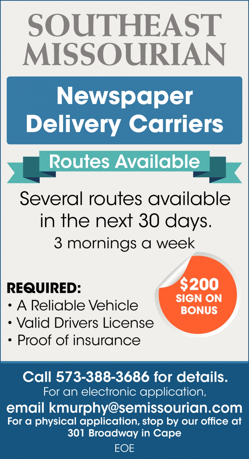 Newspaper Delivery Carriers, Southeast Missourian, Cape Girardeau, MO