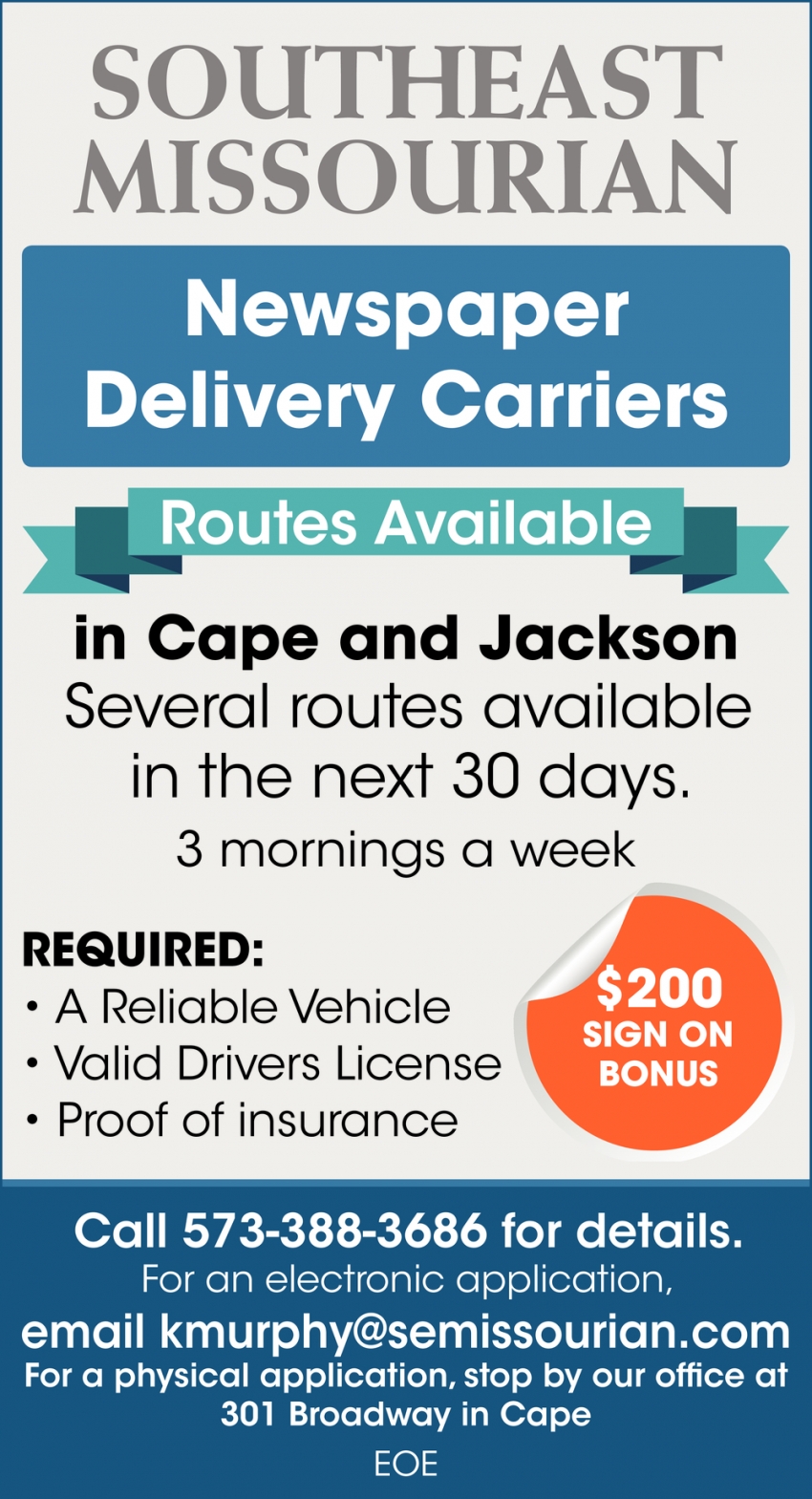 Newspaper Delivery Carriers, Southeast Missourian, Cape Girardeau, MO