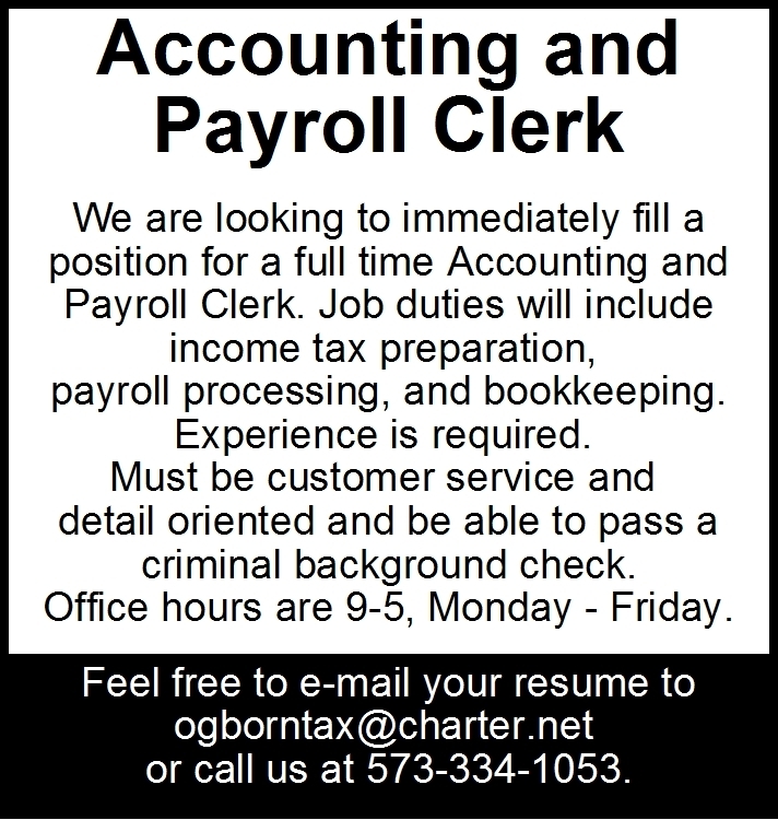 Accounting and Payroll Clerk, ogborntax@charter.net