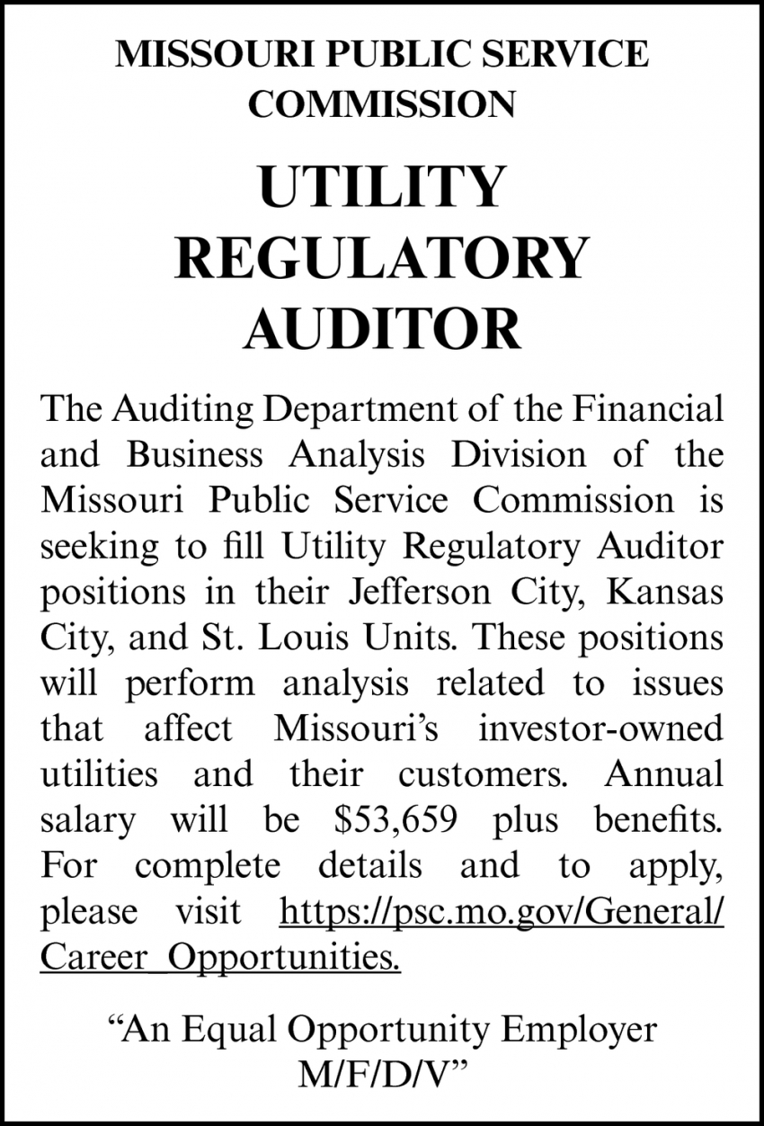 Utility Regulatory Auditor, Missouri Public Service Commission