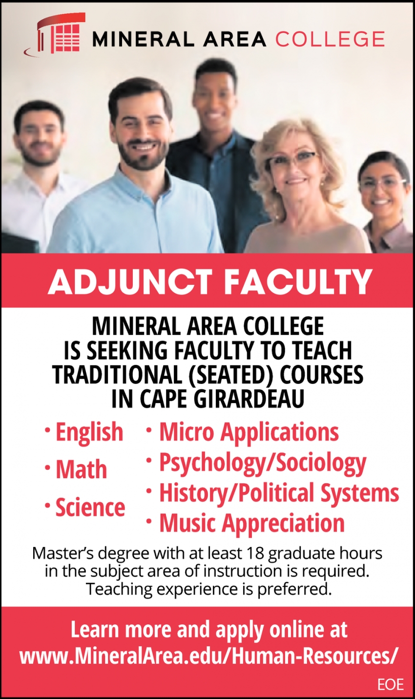 Adjunct Faculty, Mineral Area College, Cape Girardeau, MO