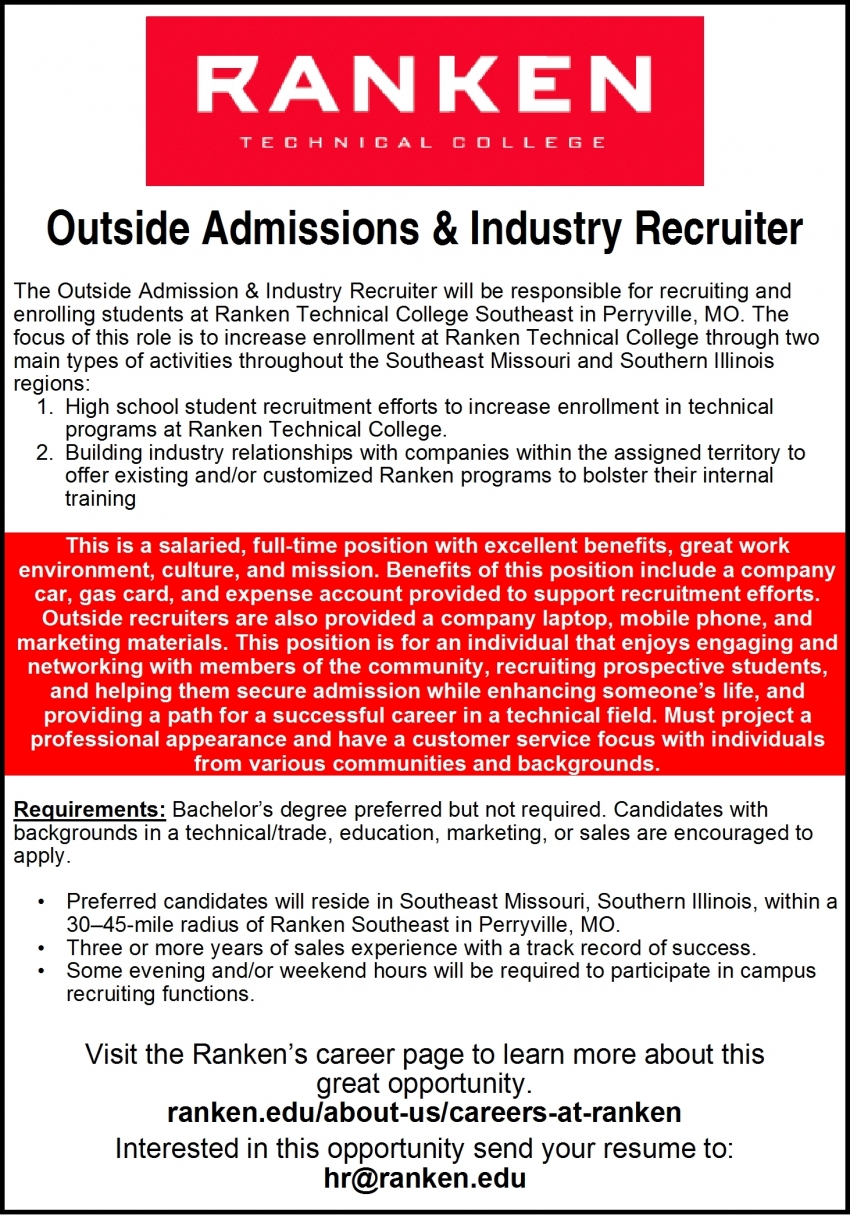 Outside Admissions & Industry Recruiter, Ranken Technical College