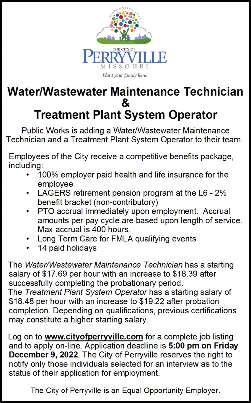 Water/Wastewater Maintenance Technician & Treatment Plant System