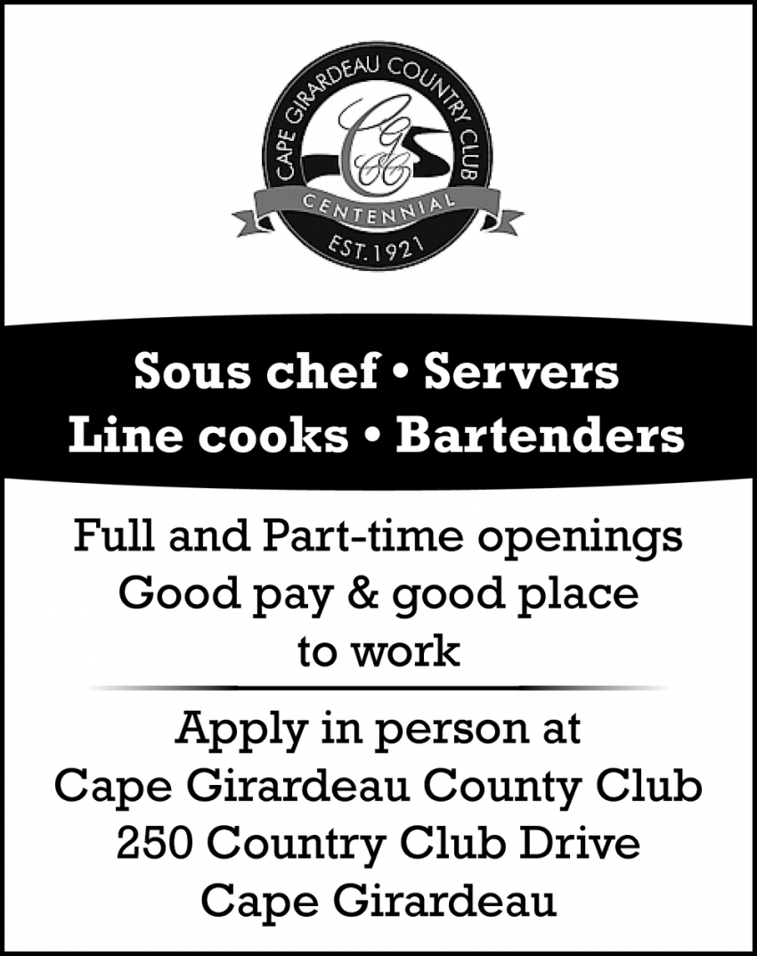 Sous Chef, Port Cape & Cape Country Club, Cape Girardeau, MO