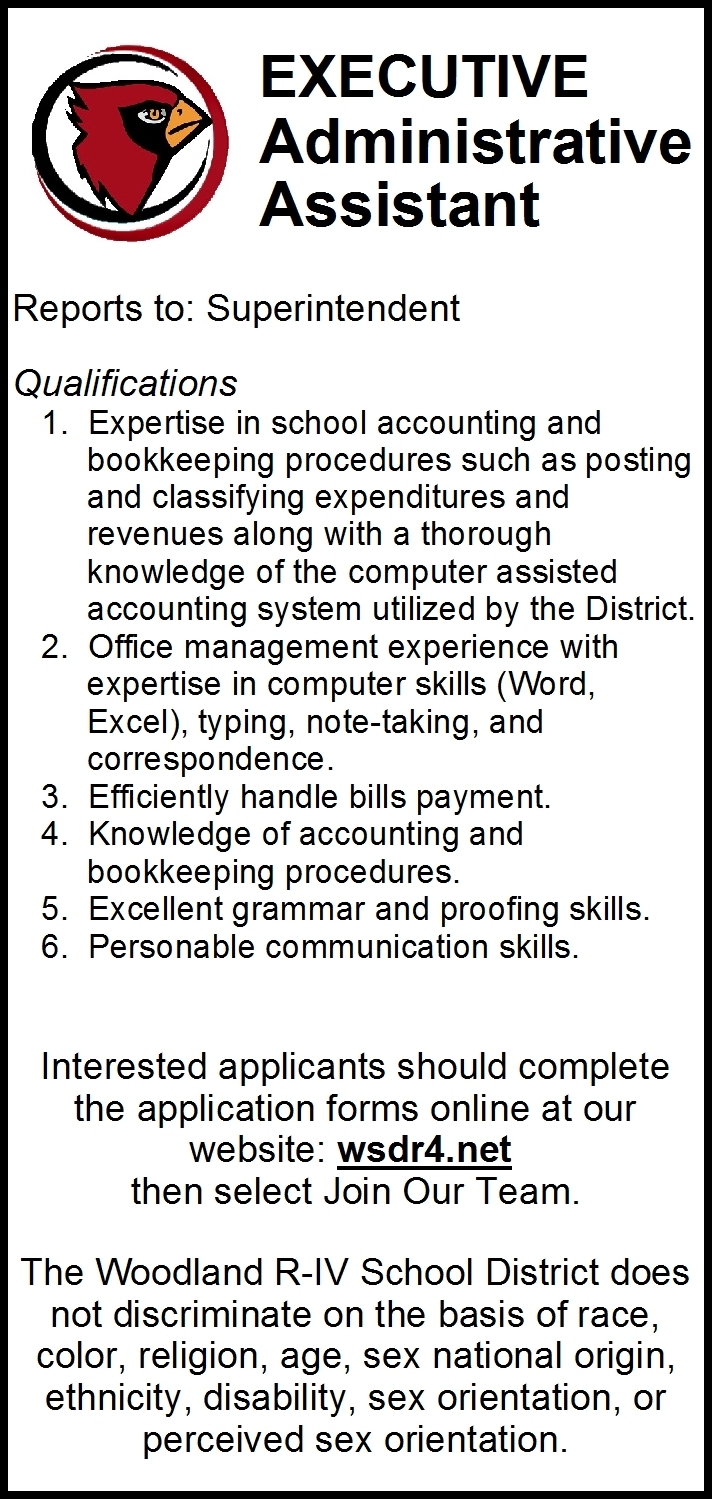 Executive Administrative Assistant, Woodland R-IV School District, Marble  Hill, MO