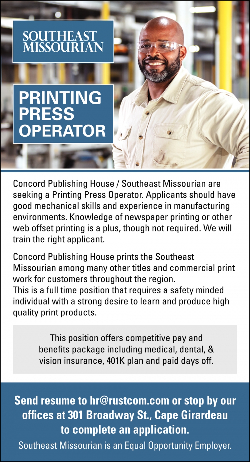 Printing Press Operator Southeast Missourian Cape Girardeau MO