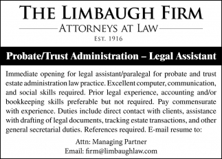 Probate / Trust Administration - Legal Assistant, The Limbaugh Firm search engine optimization companies in toronto