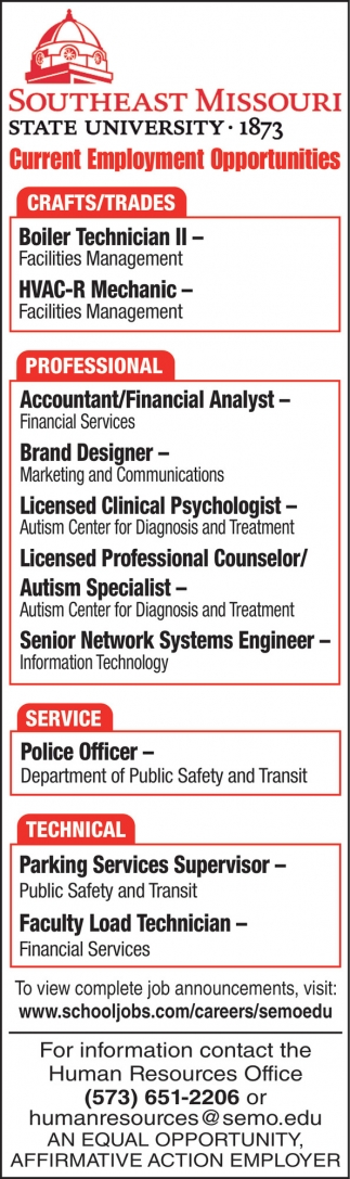 Current Employment Opportunities, Southeast Missouri State University