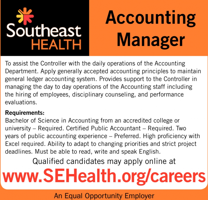 Accounting Manager, Southeast Health, Cape Girardeau, MO